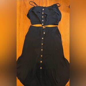 NWOT Elegant Black Button-Down Two-Piece Outfit: Lulus